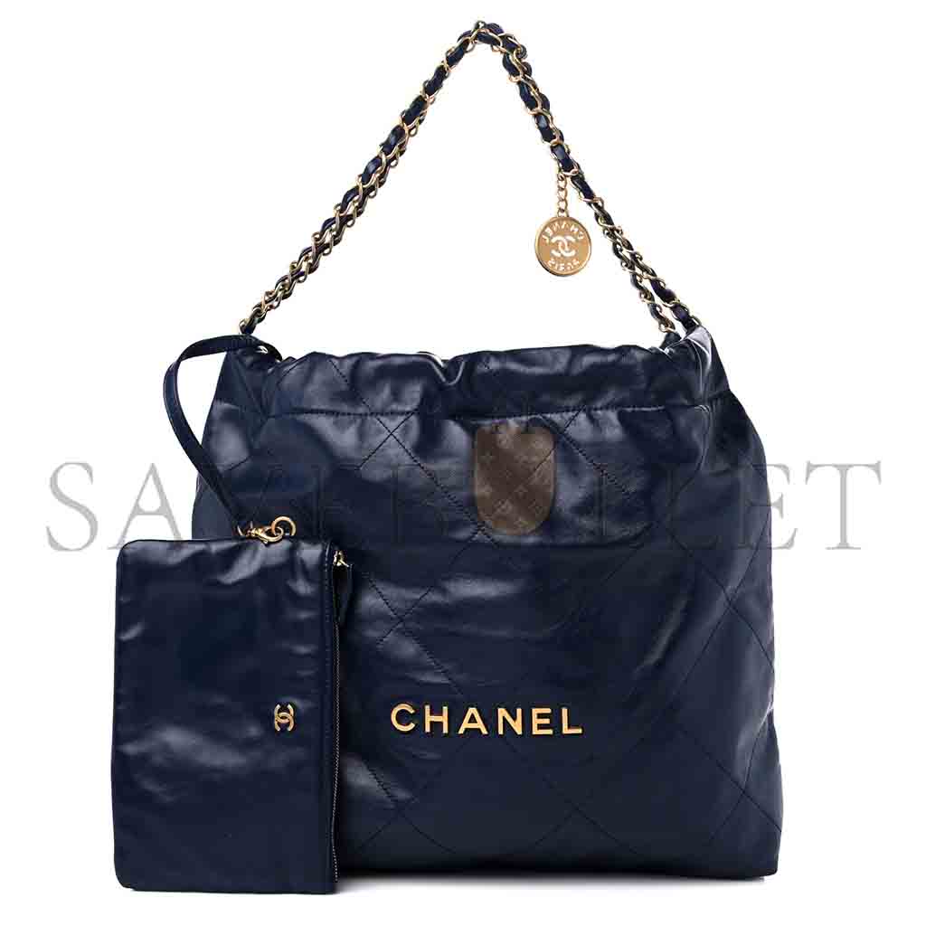Ch*el master shiny calfskin quilted Ch*el 22 navy blue (42*39*8cm)